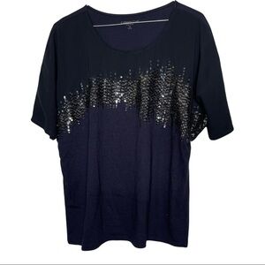 Coldwater Creek Dolman Top Sequined Front Navy Size Medium